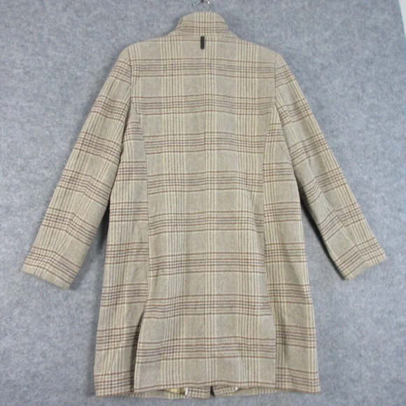 DKNY Women's Plaid Wool-Blend Pea Coat Academia Collar Outwear Jacket Tan M 1198 - Picture 2 of 14